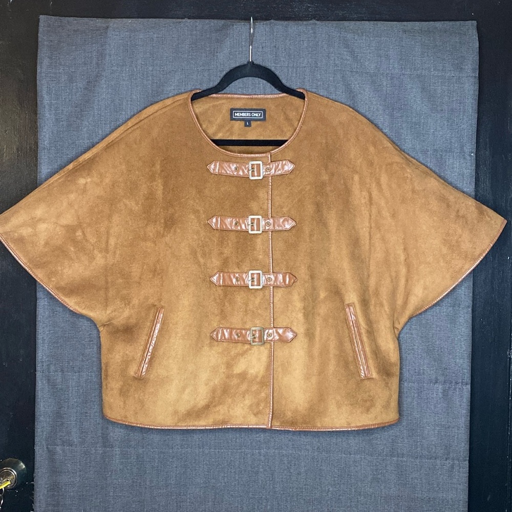 Ultra Suede Equestrian Jacket w Faux Shearling. Members Only. Brown. size Large